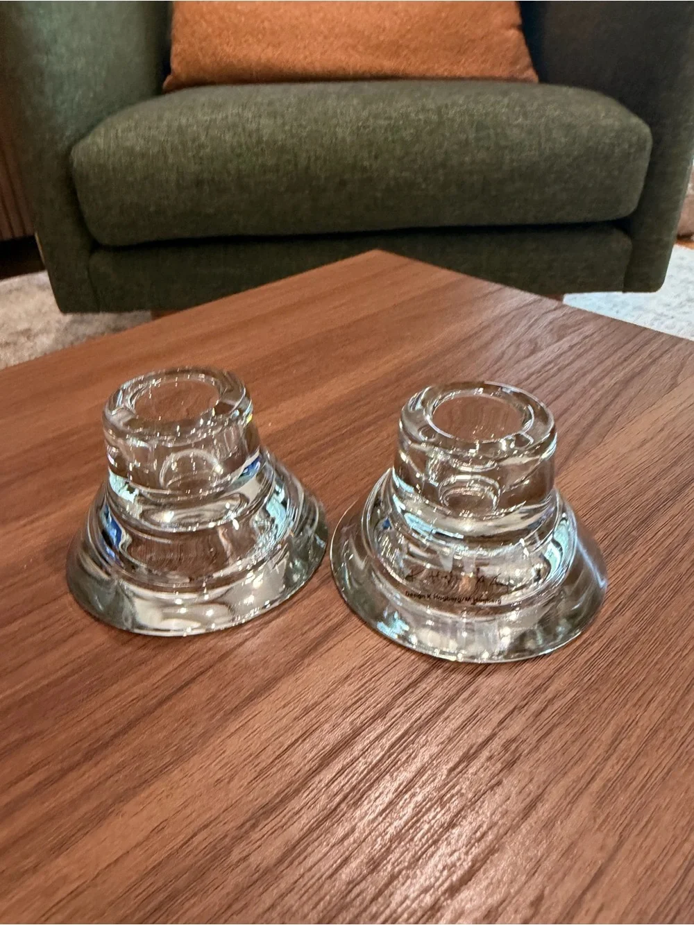Set of 2 VTG MCM Clear Glass Candlestick Holders Design K Hagberg M Hagberg